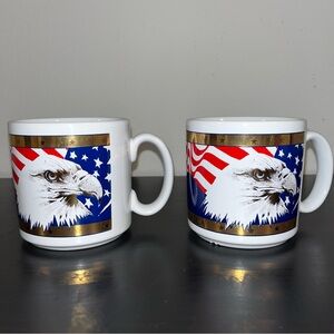 Set of 2 American Eagle United States of America Coffee Mug Cup with 22k Gold